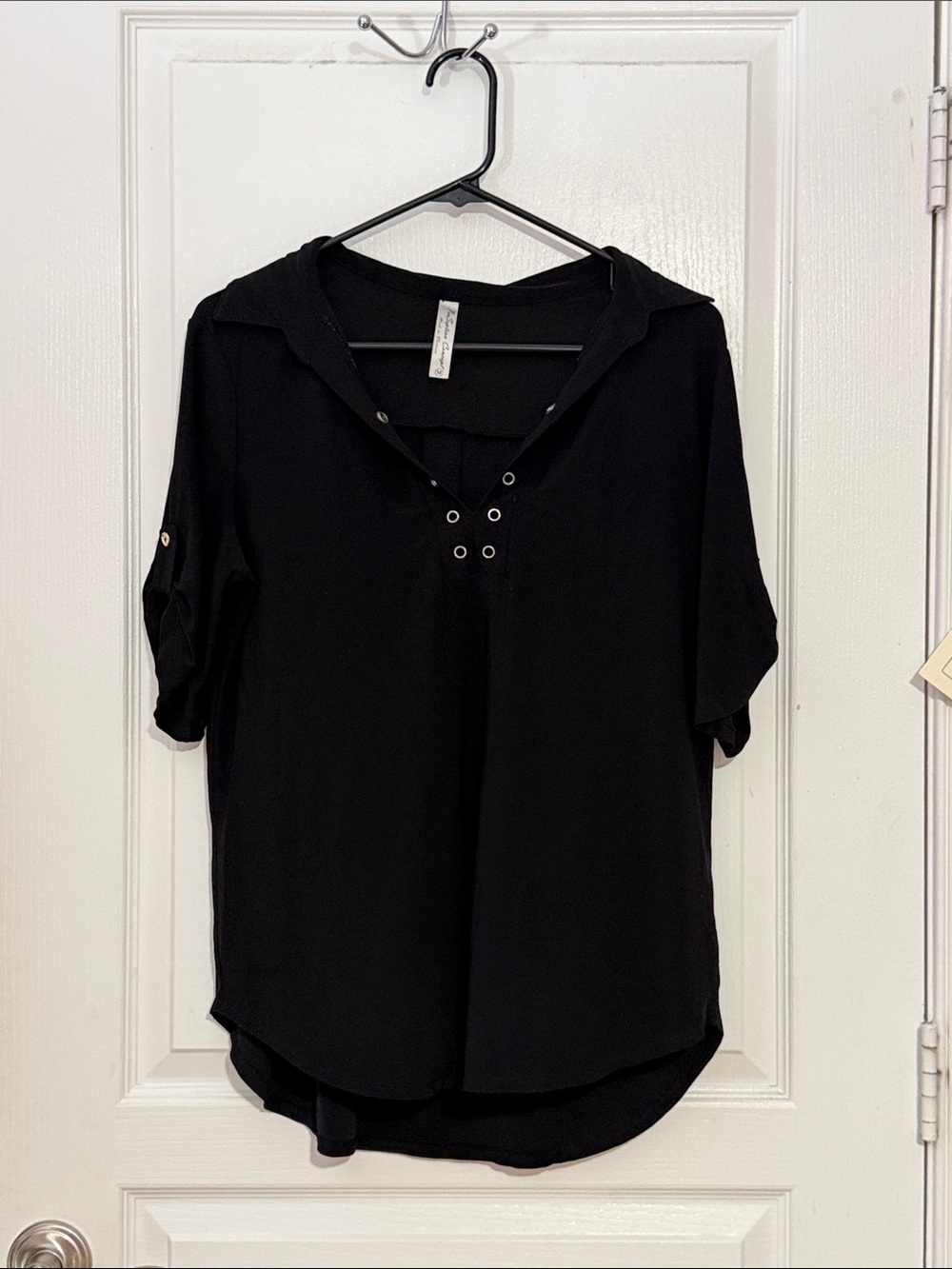 PerSeption Concept Black Hooded V-Neck Eyelet Tunic